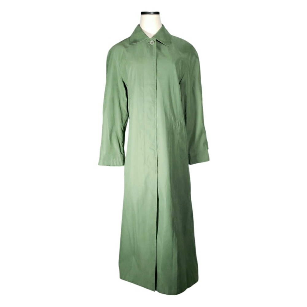 Jones NY Luster Green Trench Raincoat Spy Minimalist Boxy Maxi Coat L/XL